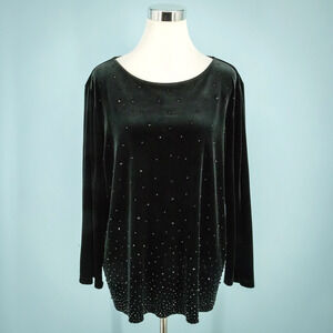 Chico's 3 Size XL Black Traveler's Velvet Jewel Rhinestone Embellished Knit Top